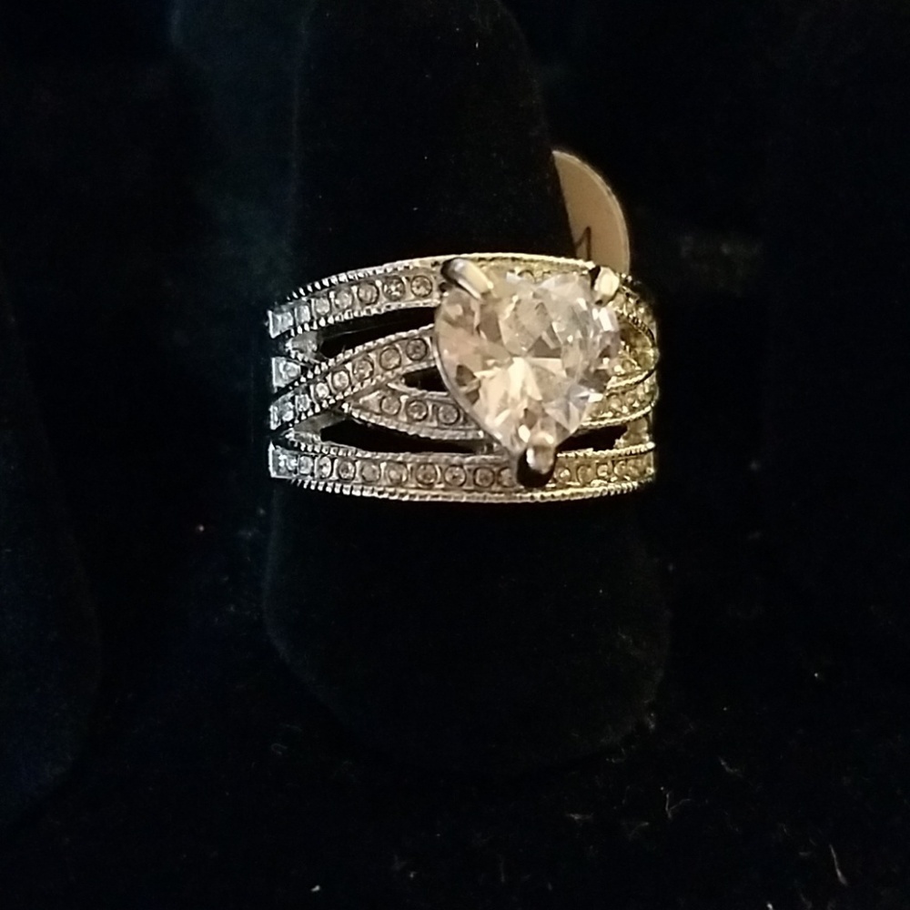 Rhinestone Faux Diamond Cocktail Silver Ring